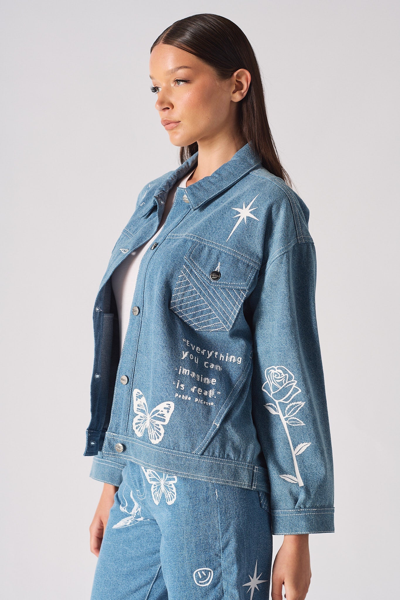 Printed Denim jacket - Light blue