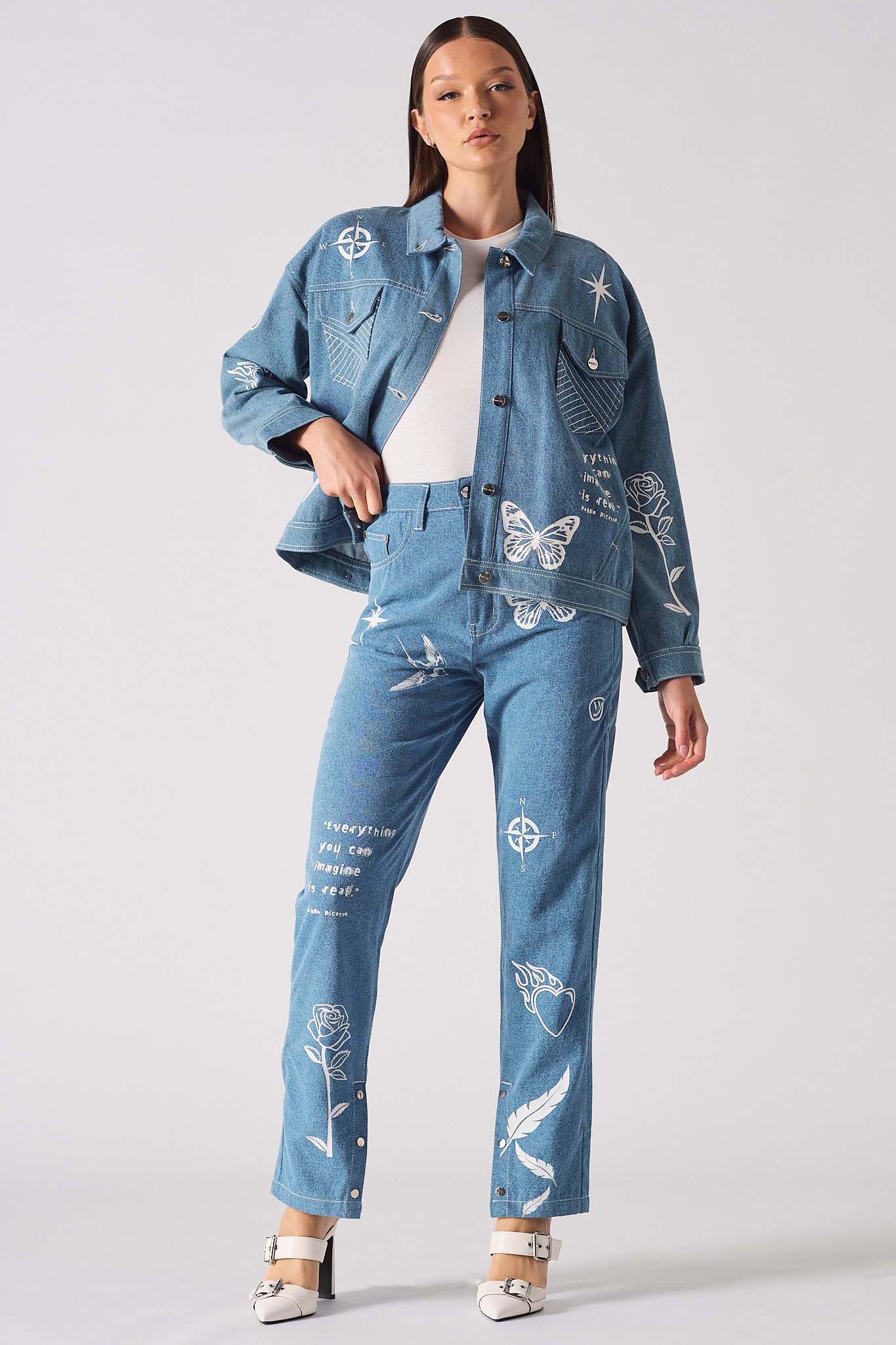 Printed Denim jacket - Light blue