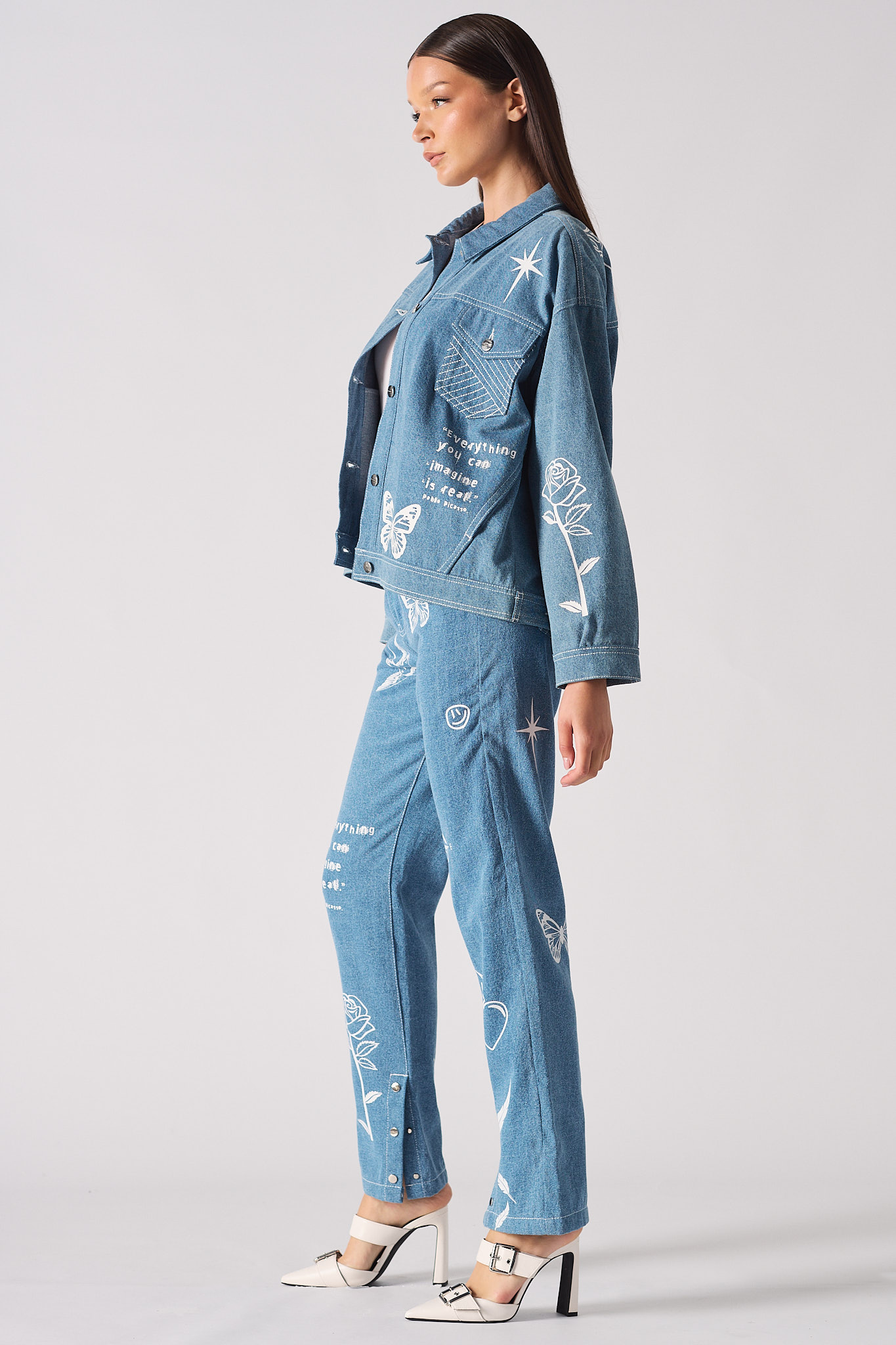 Printed Denim jacket - Light blue