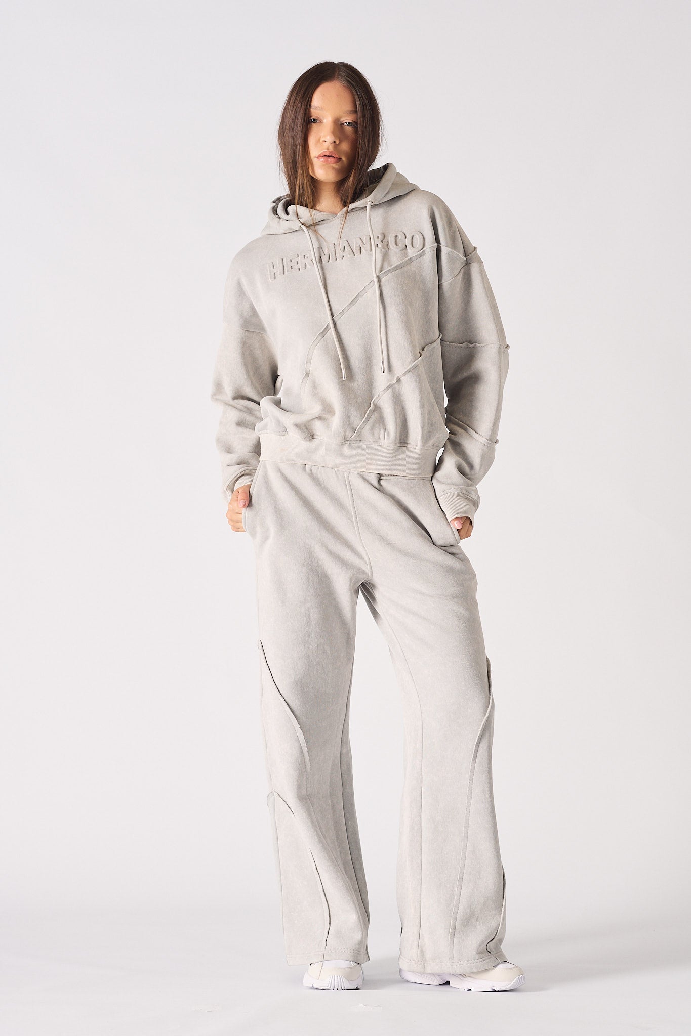 HERMAN SEAM DETAIL HOODIE - GREY ACID WASH