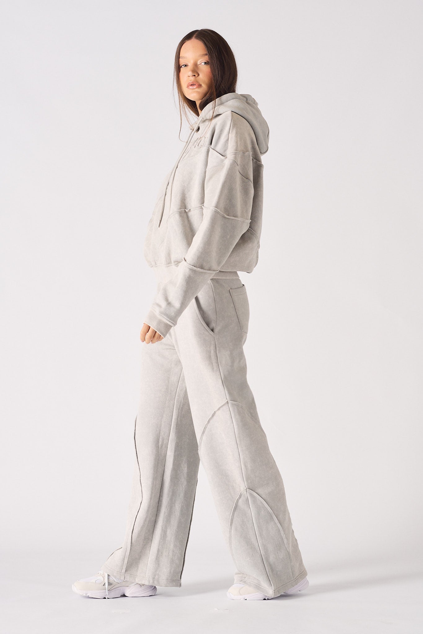 HERMAN SEAM DETAIL HOODIE - GREY ACID WASH