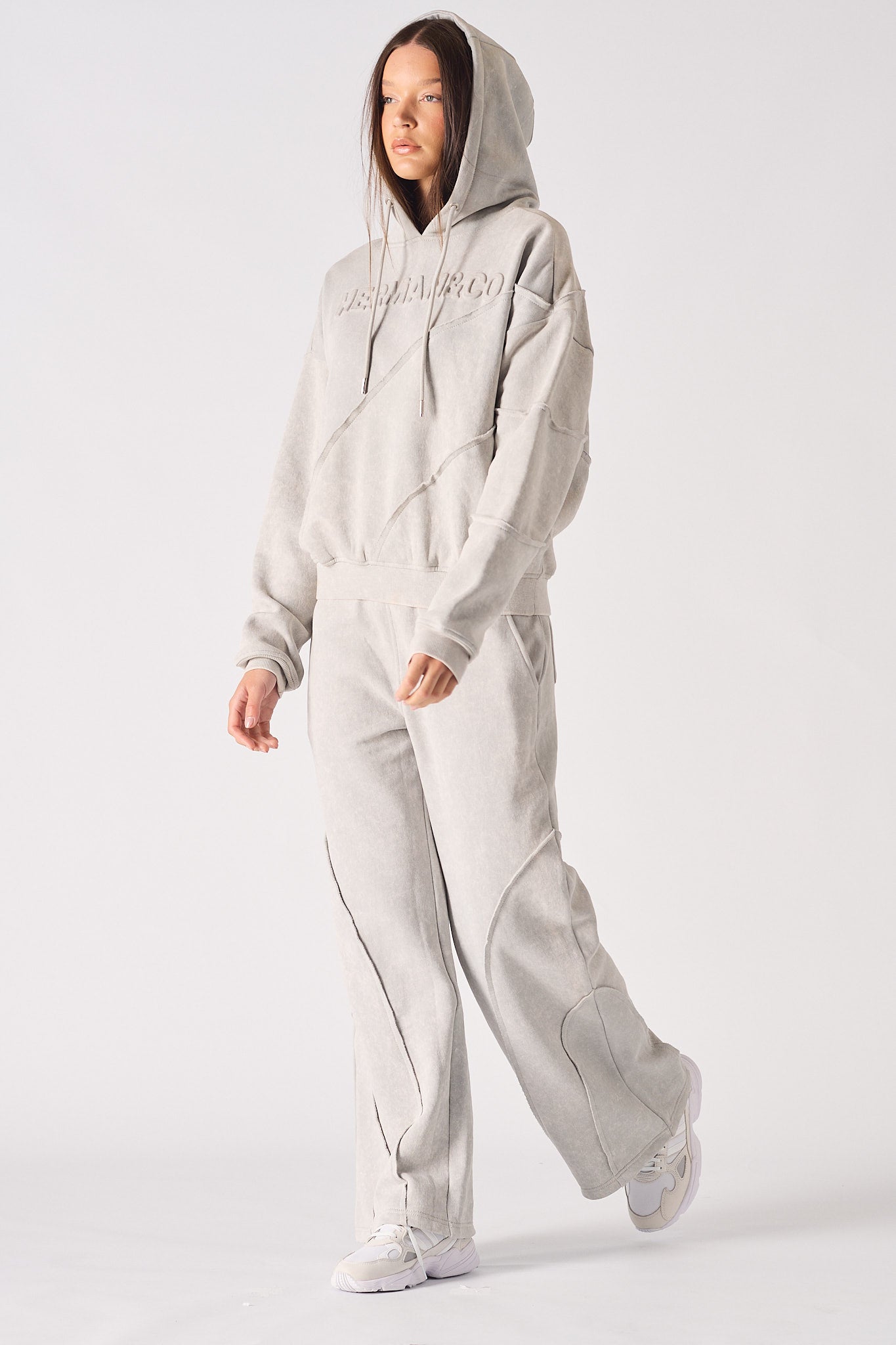 HERMAN SEAM DETAIL HOODIE - GREY ACID WASH