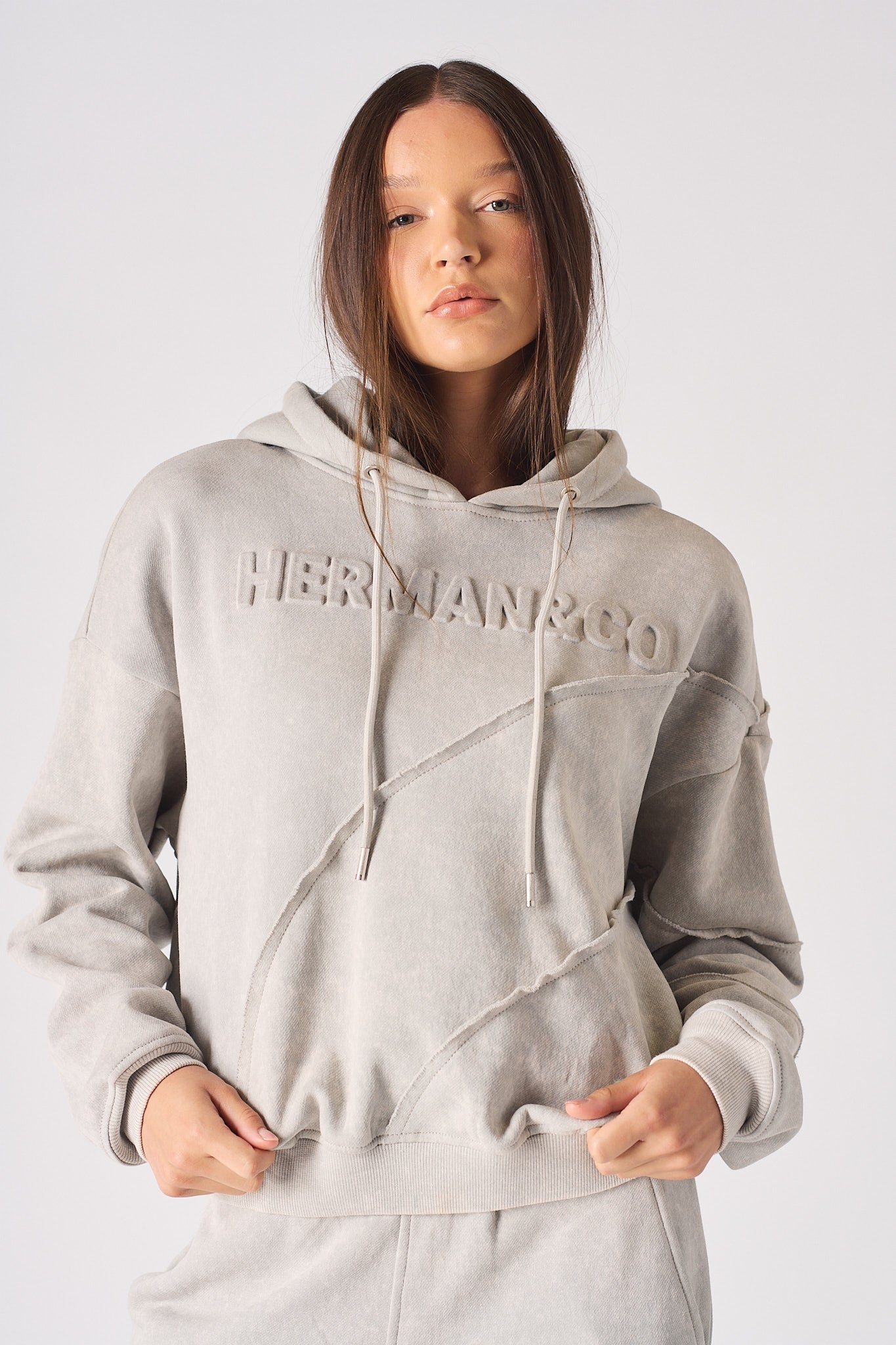 HERMAN SEAM DETAIL HOODIE - GREY ACID WASH
