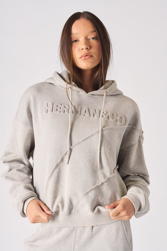 HERMAN SEAM DETAIL HOODIE - GREY ACID WASH