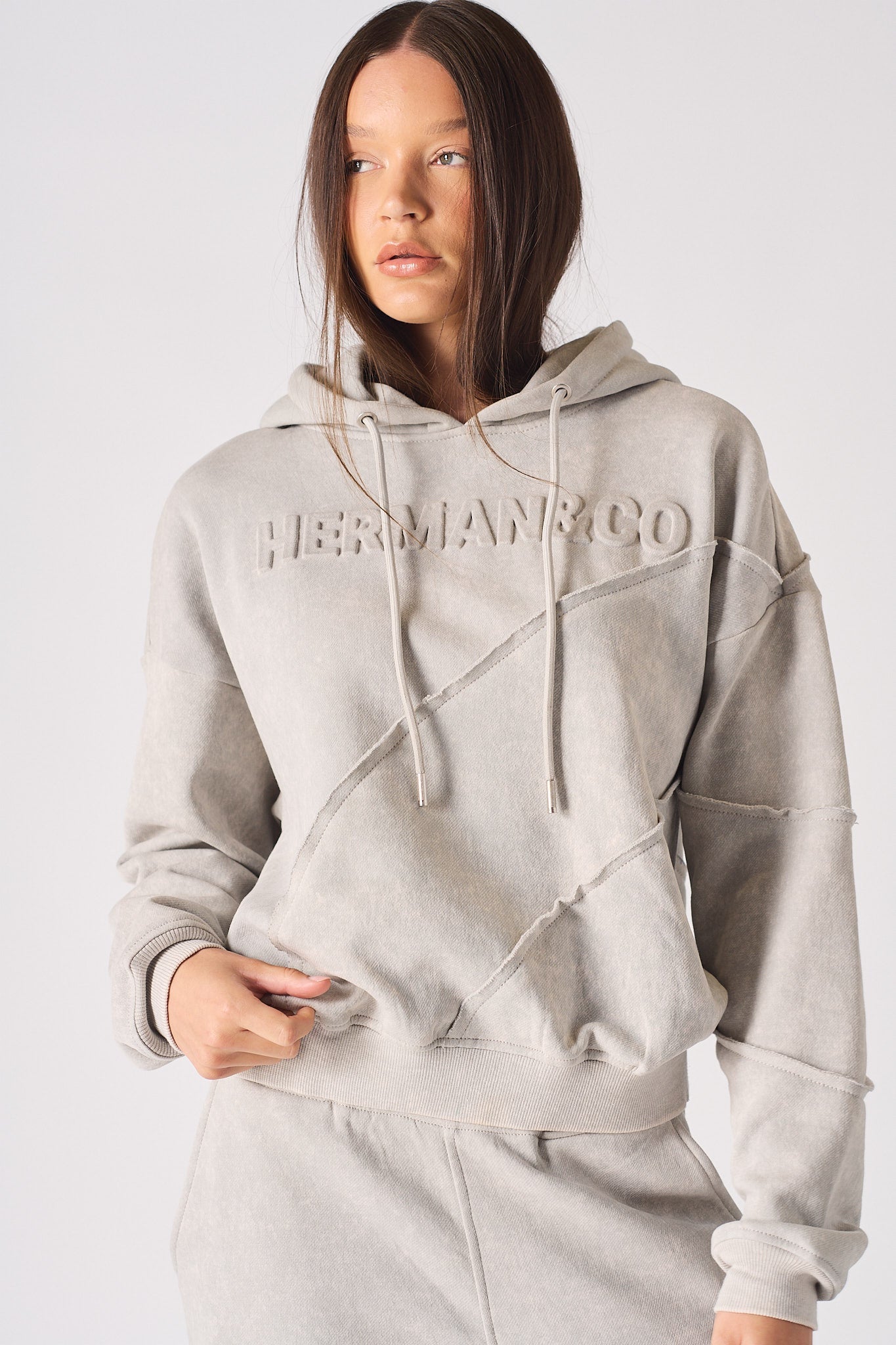 HERMAN SEAM DETAIL HOODIE - GREY ACID WASH