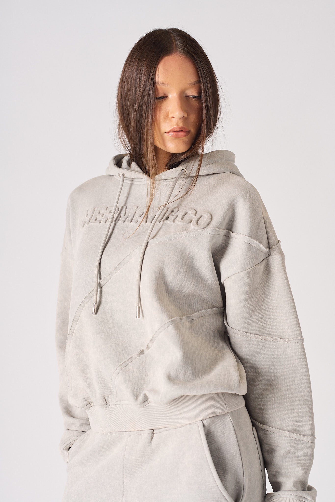 HERMAN SEAM DETAIL HOODIE - GREY ACID WASH