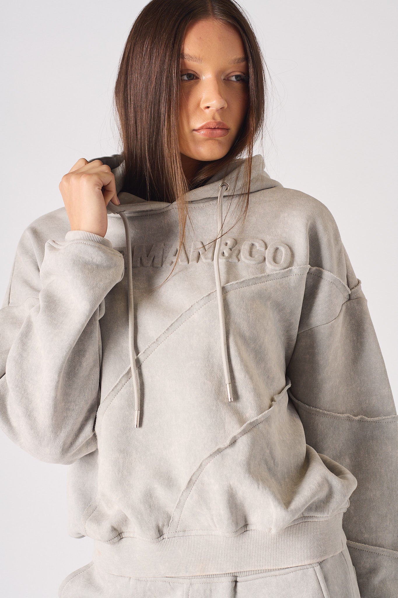 HERMAN SEAM DETAIL HOODIE - GREY ACID WASH