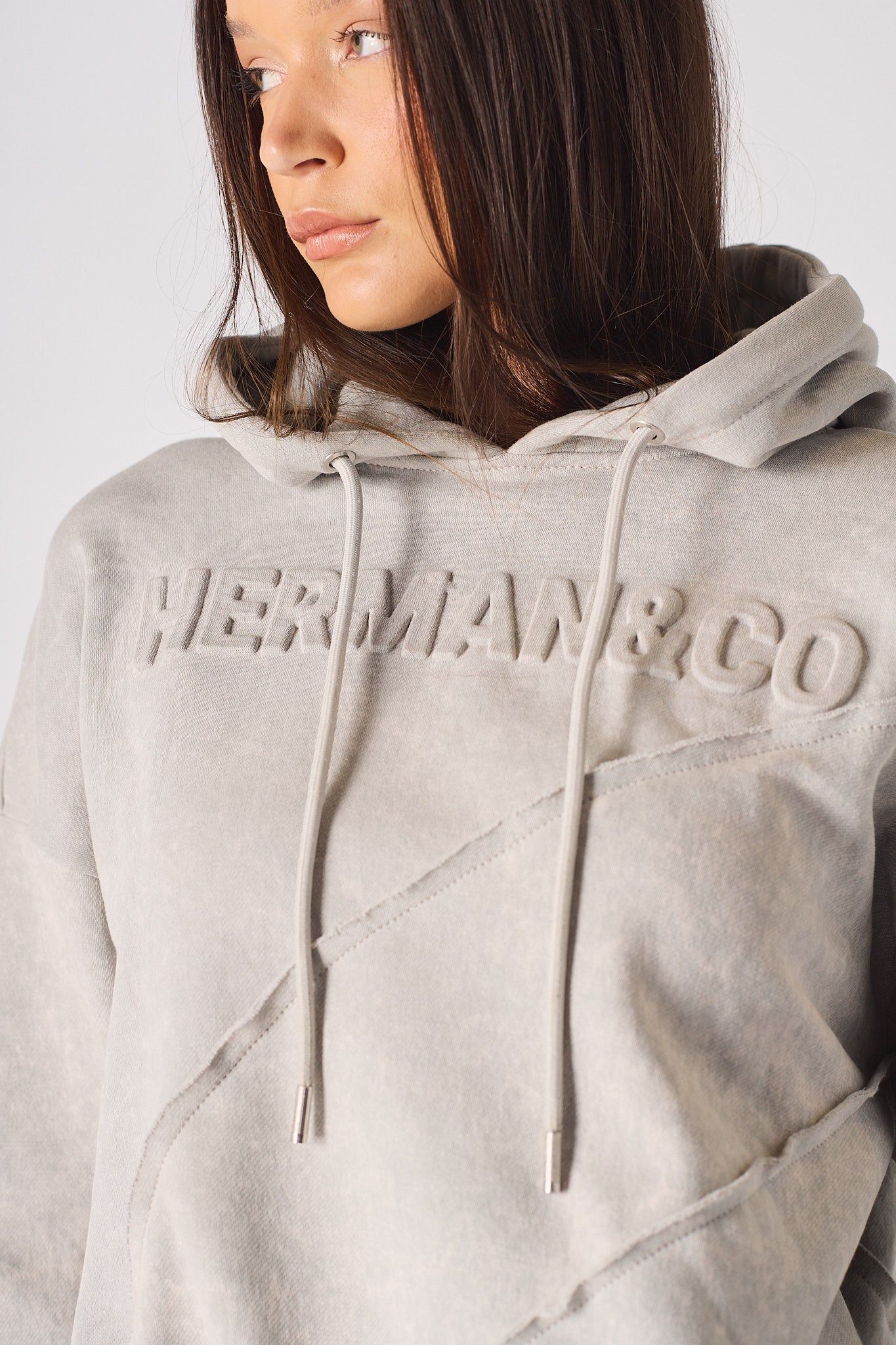 HERMAN SEAM DETAIL HOODIE - GREY ACID WASH
