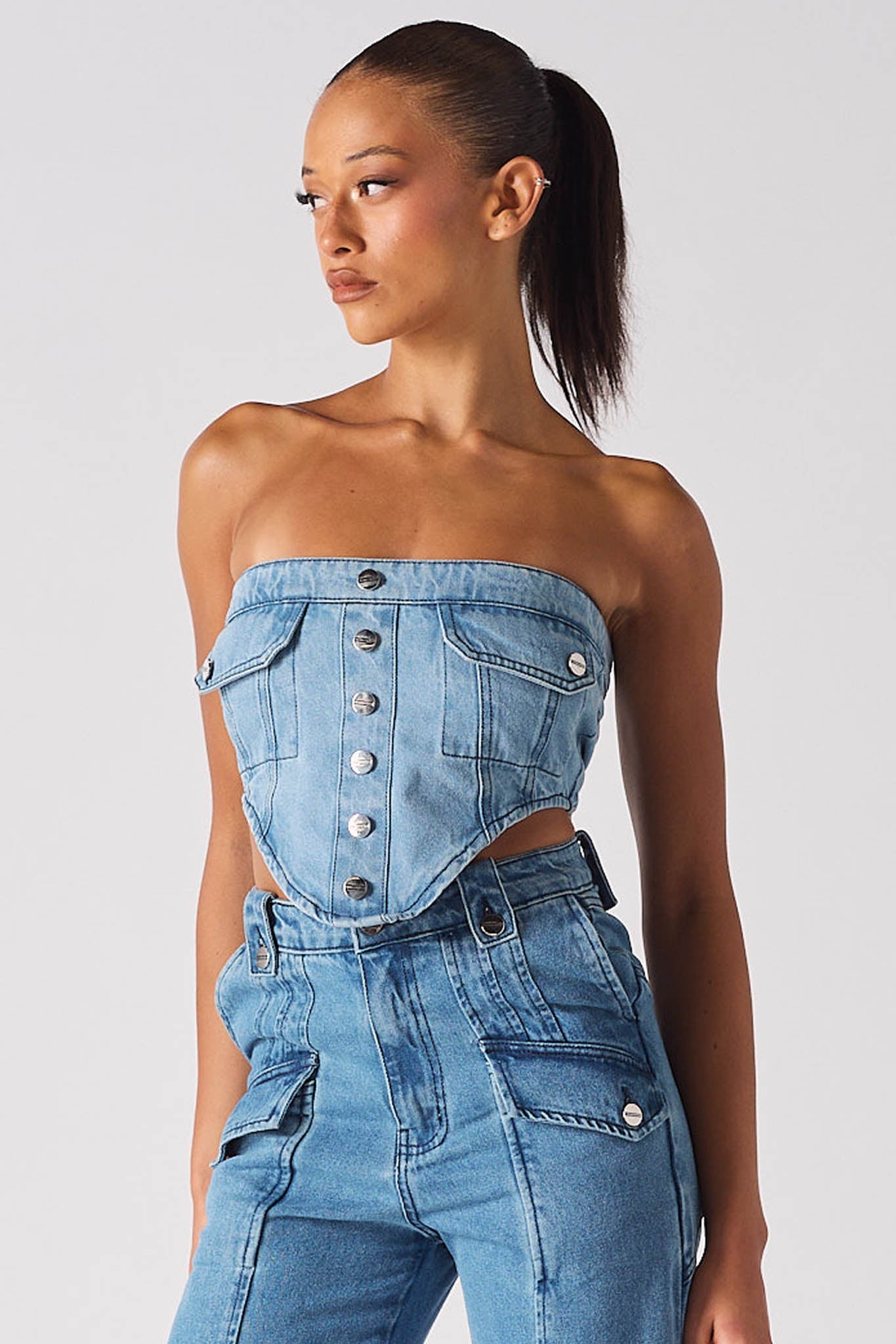 DENIM POCKET CORSET - LIGHT BLUE WASH