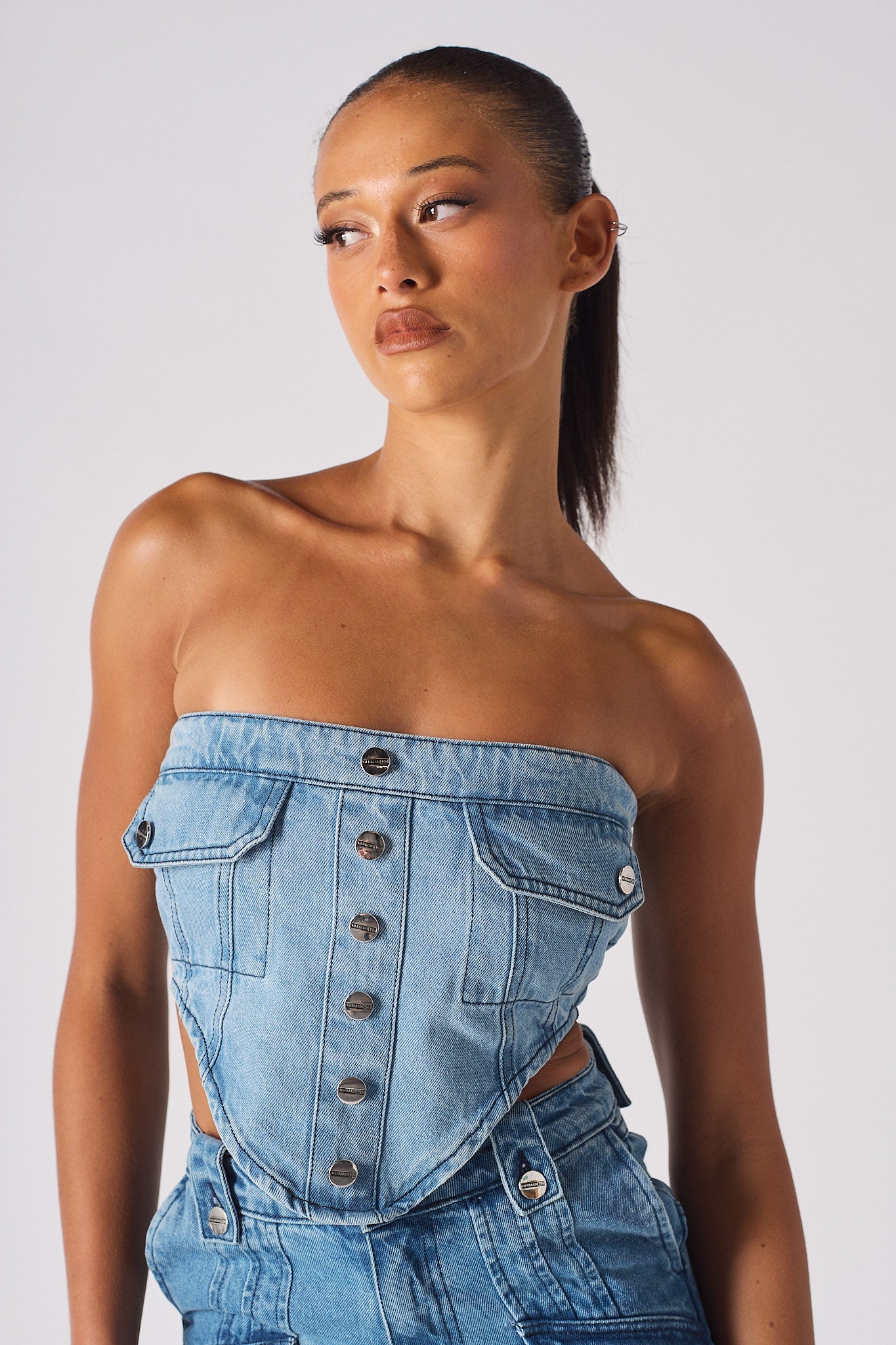 DENIM POCKET CORSET - LIGHT BLUE WASH