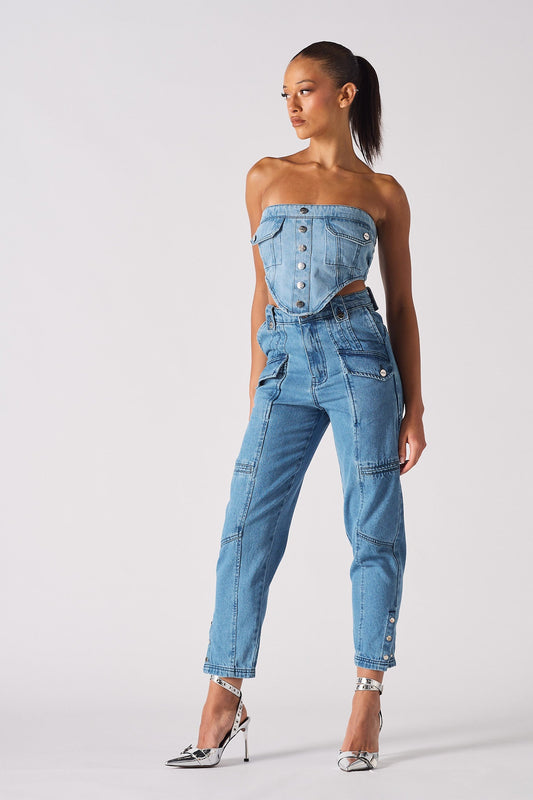 CARGO DENIM JEANS - BLUE