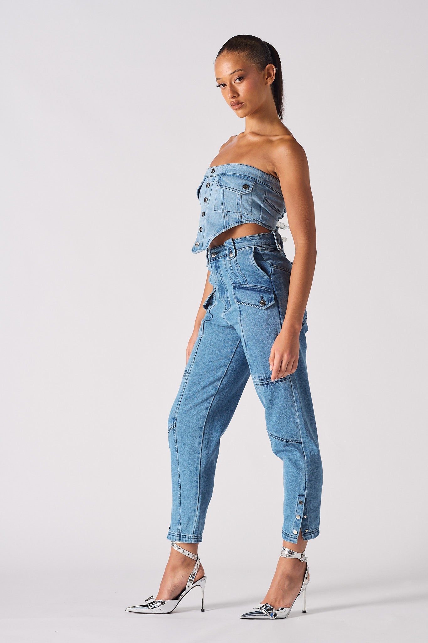CARGO DENIM JEANS - BLUE