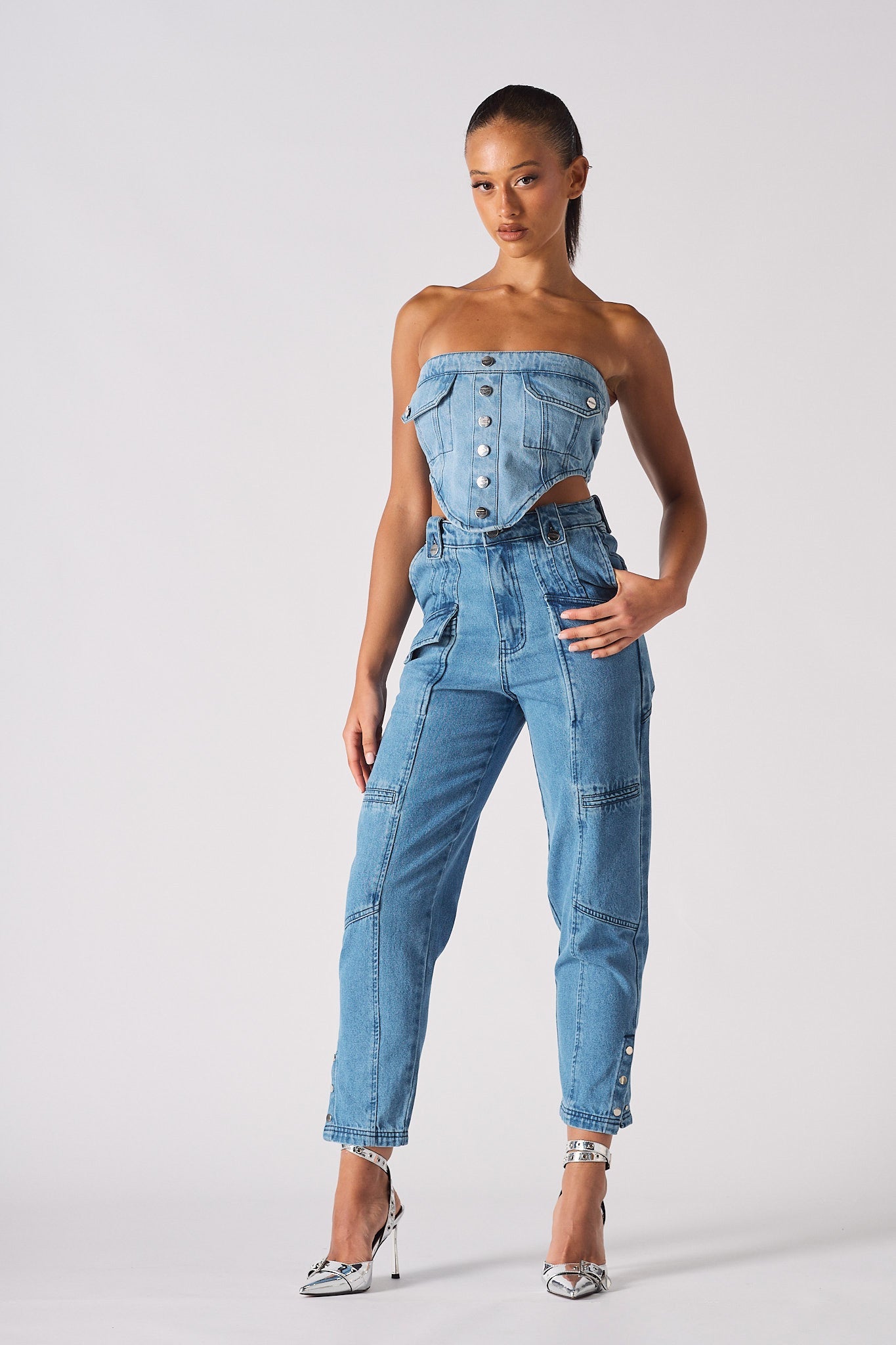 CARGO DENIM JEANS - BLUE