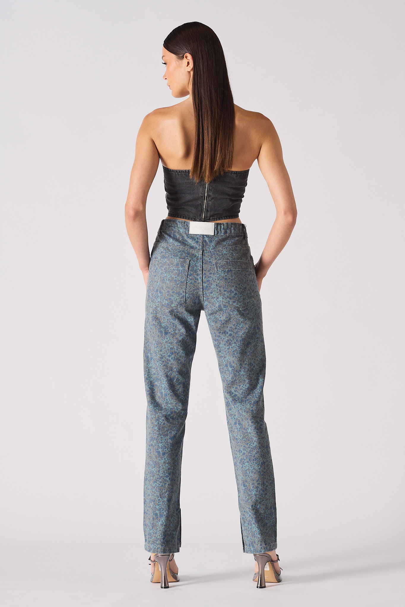 DISTRESS TEXTURED DENIM CORSET - BLACK WASH