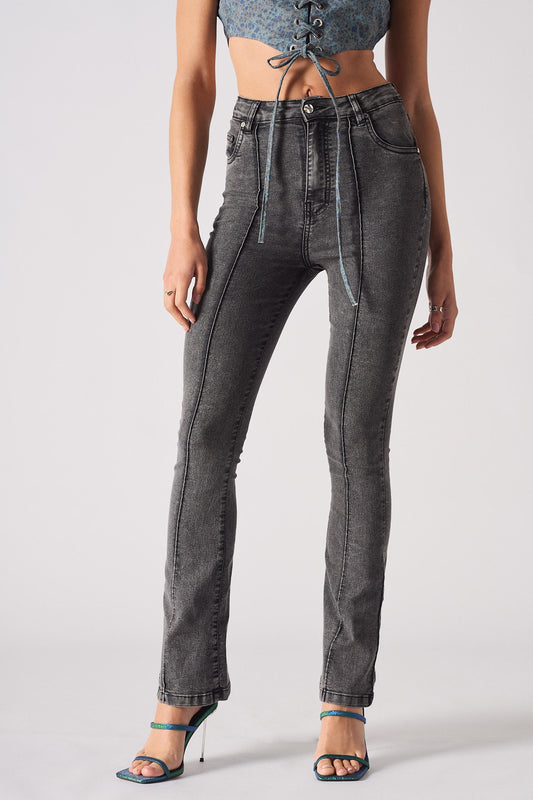 HIGH WAISTED FLARE JEANS - GREY