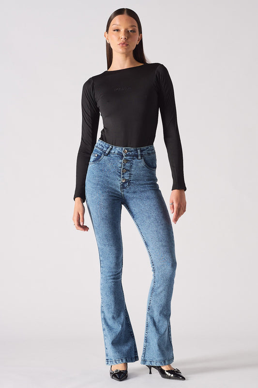 HIGH WAISTED FLARE JEANS - LIGHT BLUE