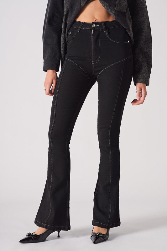 HIGH WAISTED FLARE JEANS - BLACK
