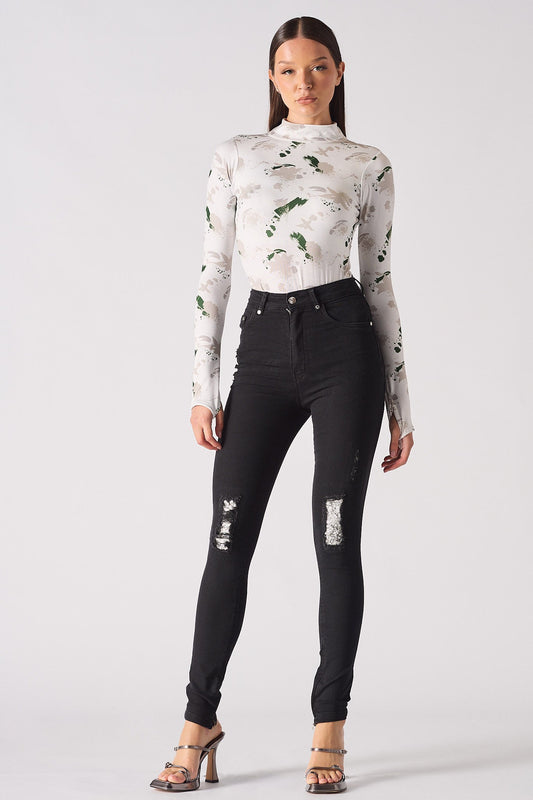 RIPPED SKINNY JEANS - BLACK