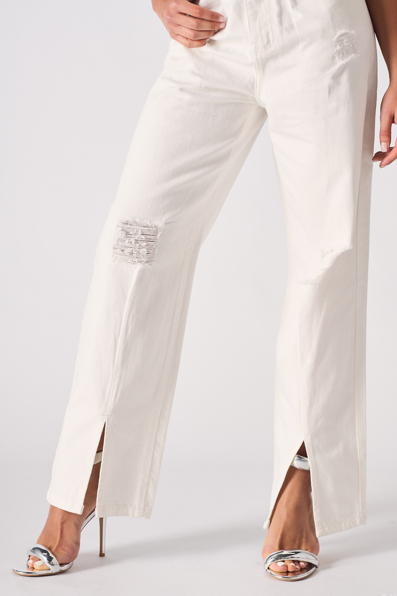 HIGH WAISTED WIDE LEG JEANS  - WHITE