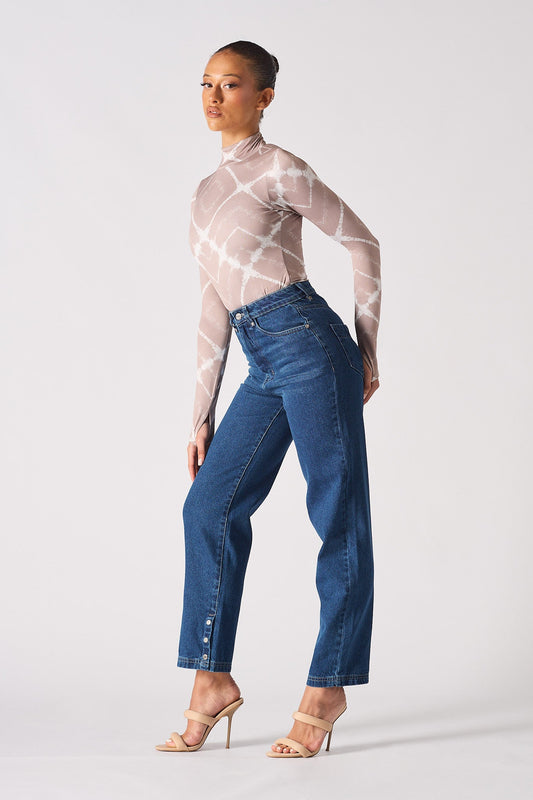 HIGH WAISTED STRAIGHT LEG JEANS - DARK BLUE