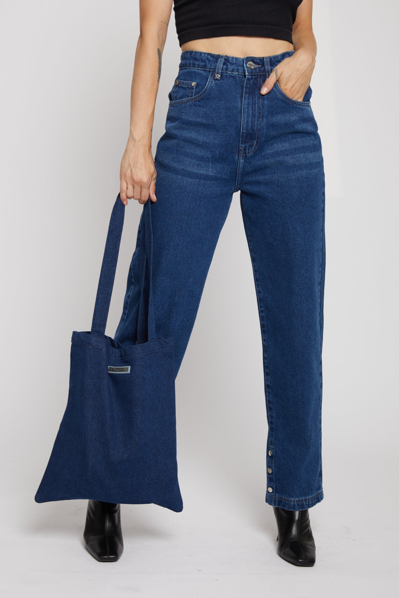 UPCYCLED DARK WASH DENIM TOTE BAG