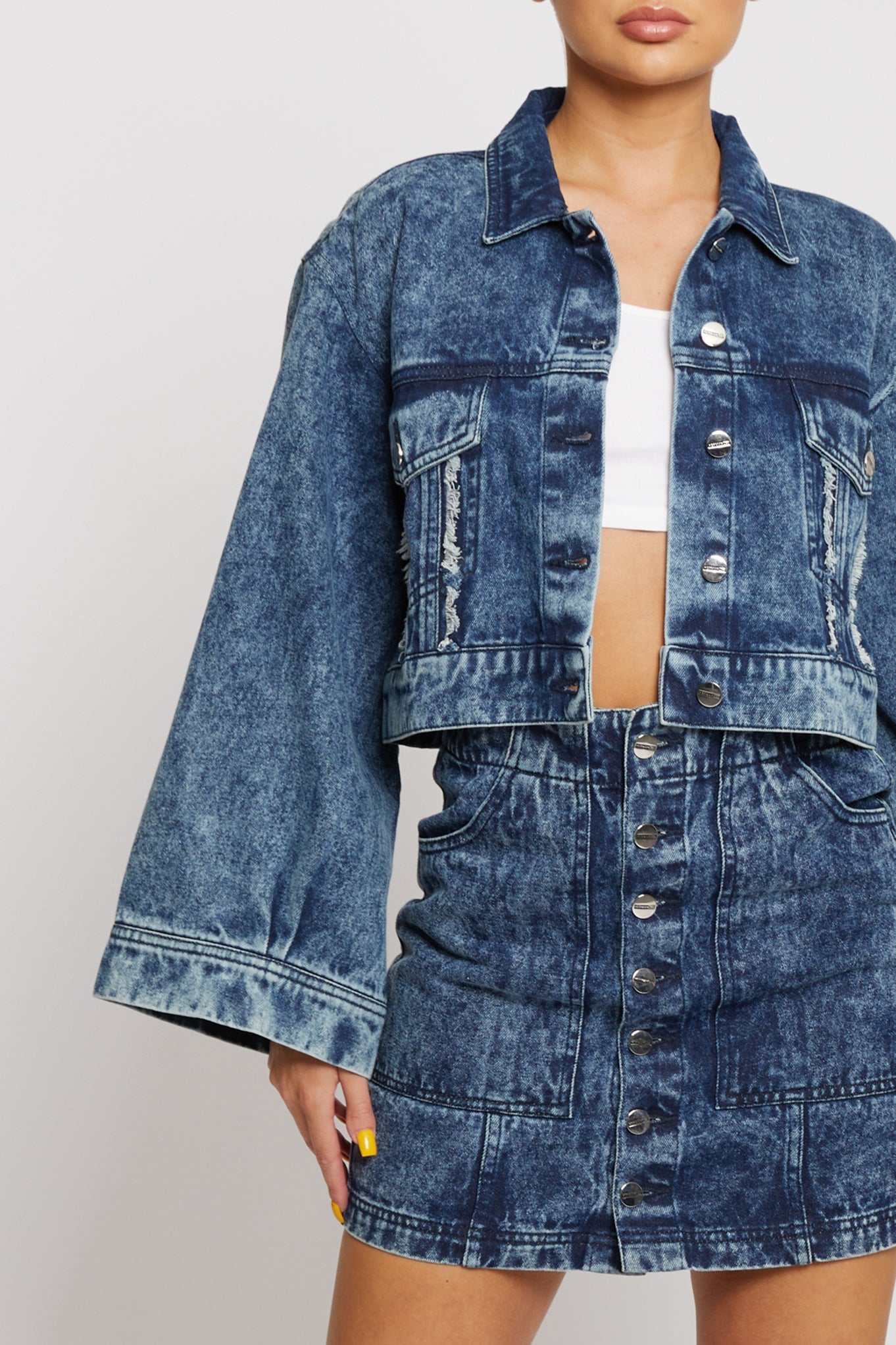 BLUE ACID WASH DENIM SKIRT- NAVY BLUE