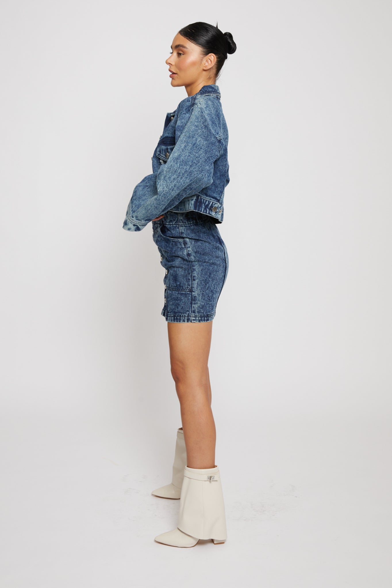 BLUE ACID WASH DENIM SKIRT- NAVY BLUE