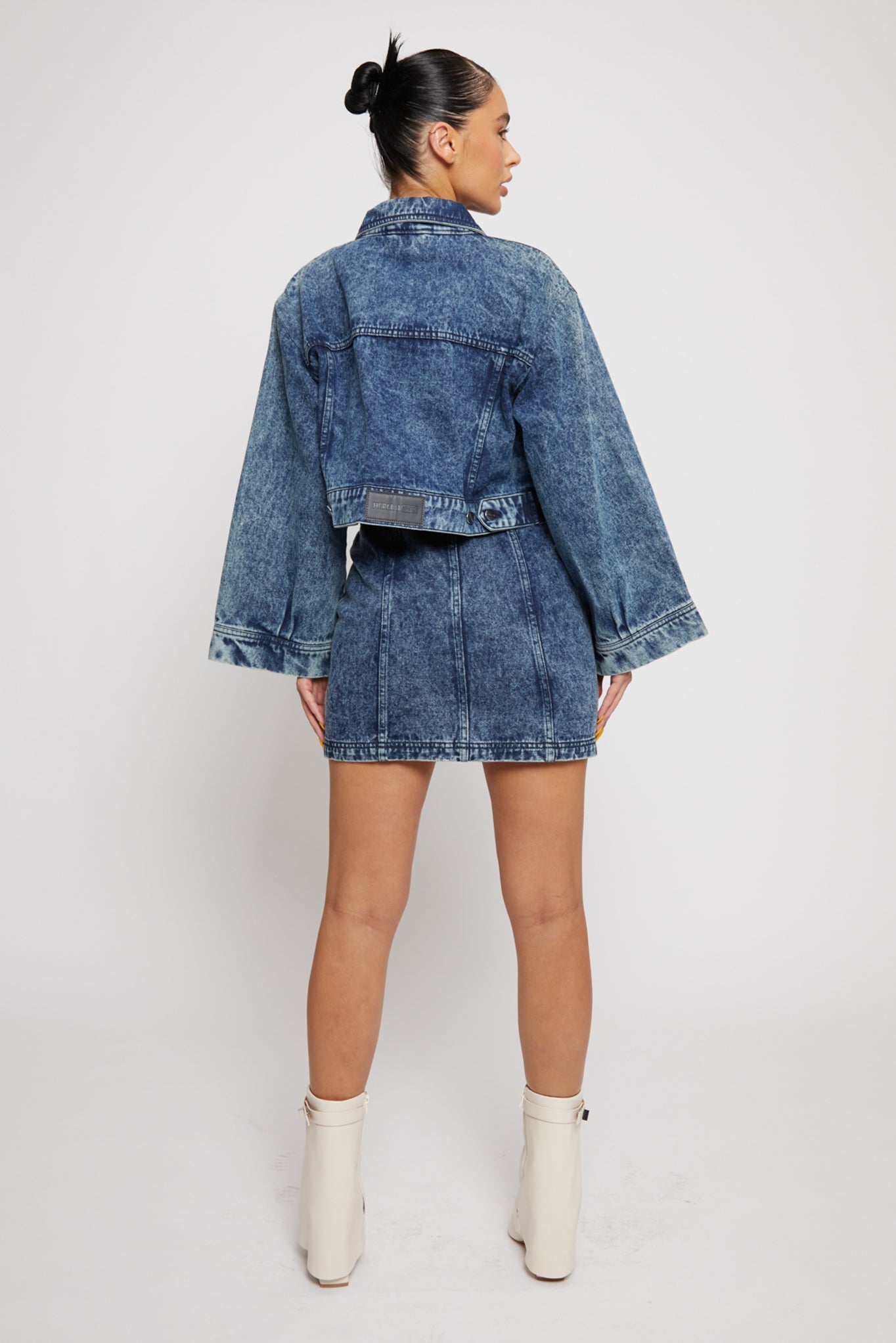 BLUE ACID WASH DENIM SKIRT- NAVY BLUE