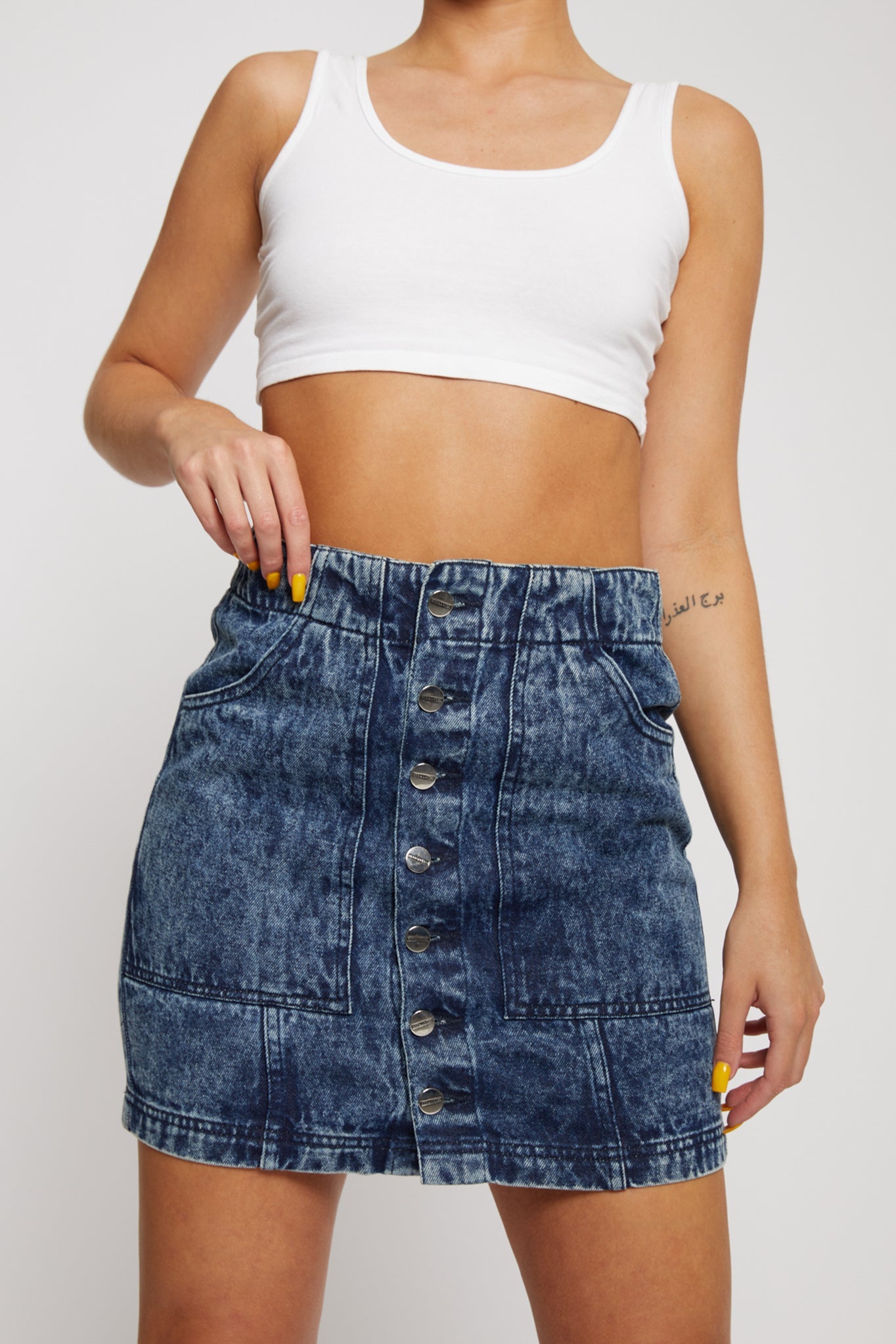 BLUE ACID WASH DENIM SKIRT- NAVY BLUE
