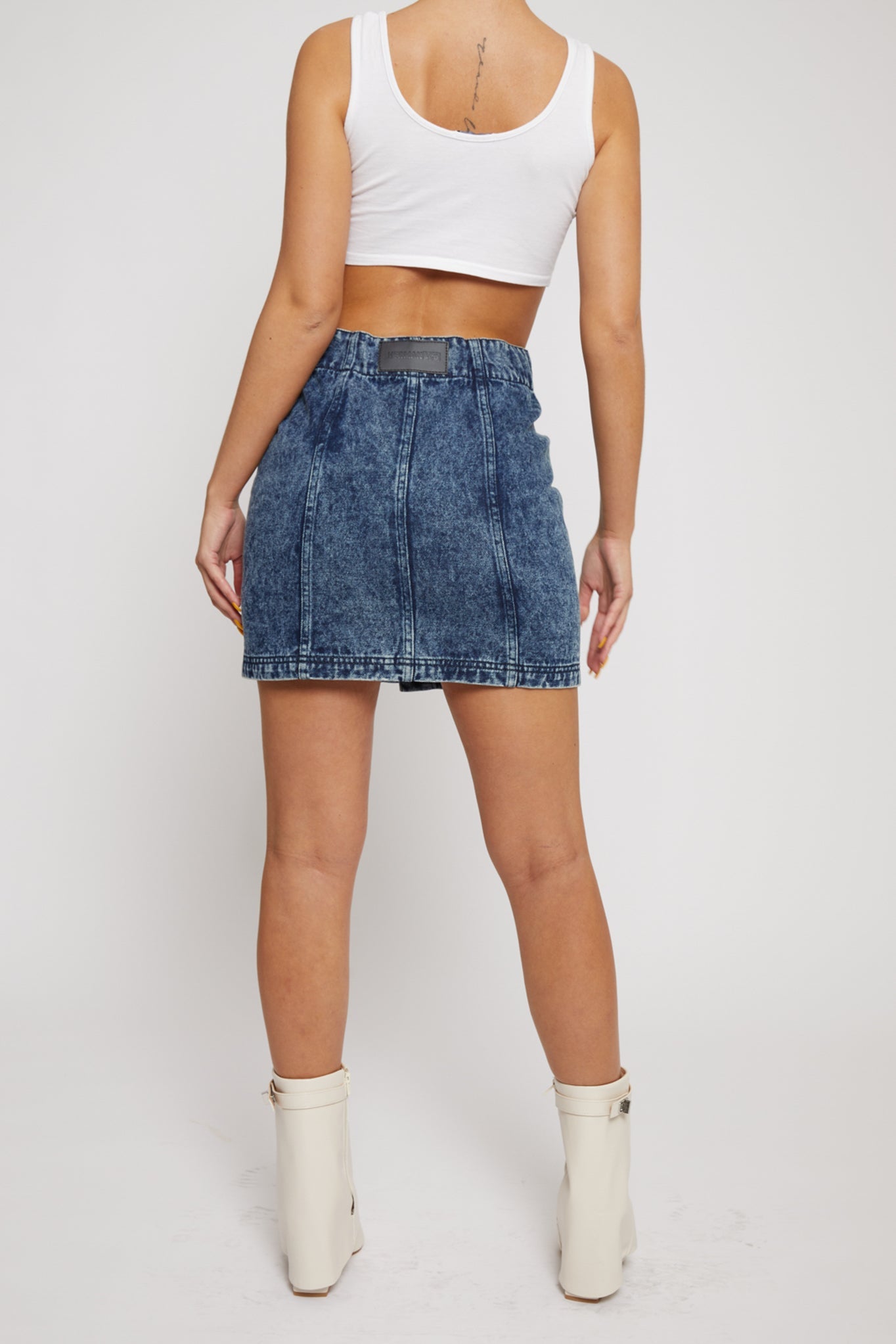 BLUE ACID WASH DENIM SKIRT- NAVY BLUE