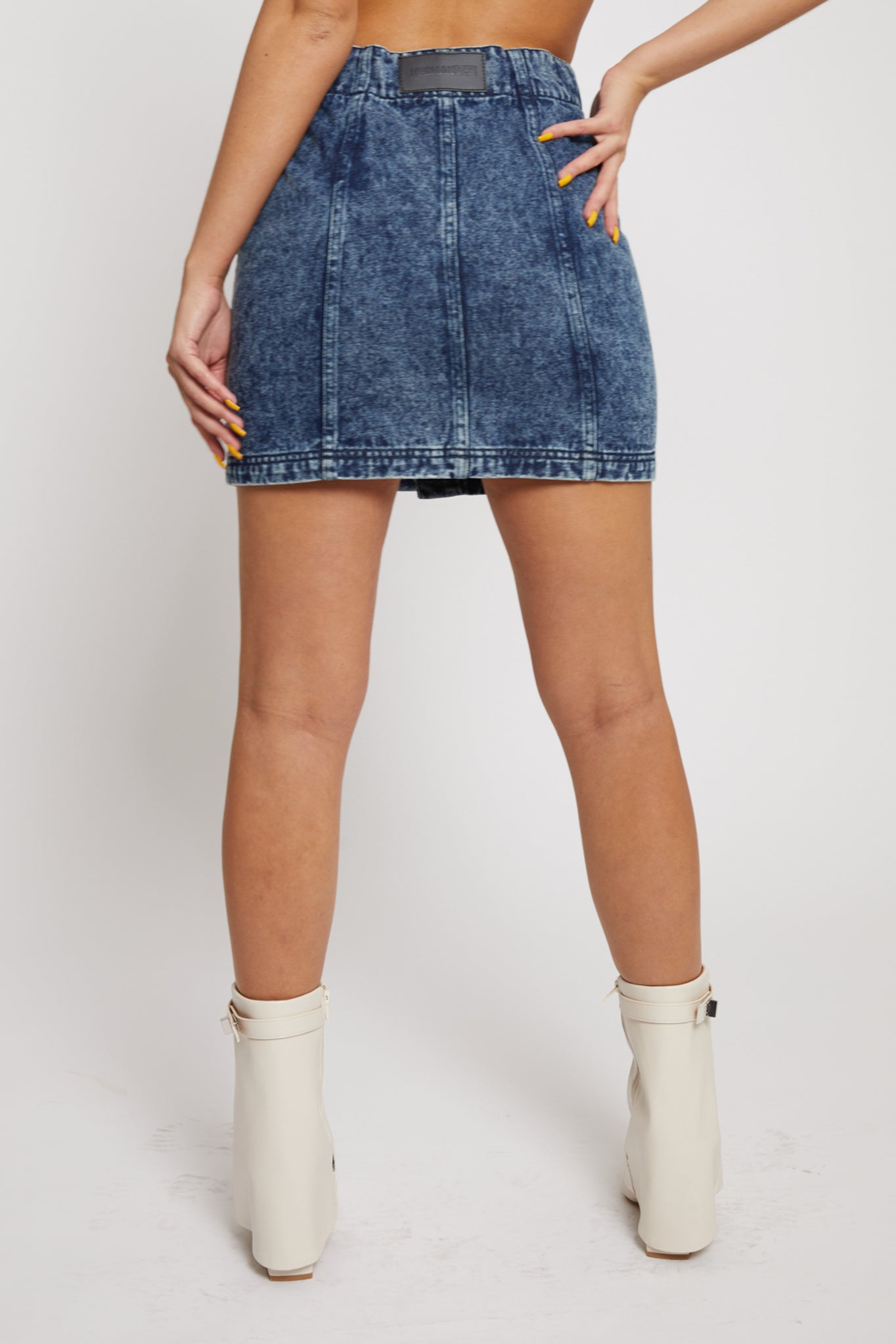 BLUE ACID WASH DENIM SKIRT- NAVY BLUE