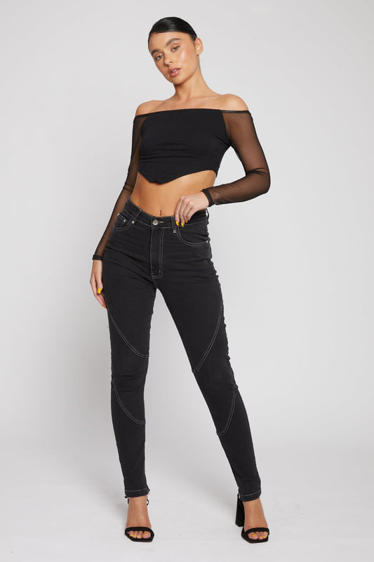 HIGH WAISTED SKINNY JEANS - BLACK