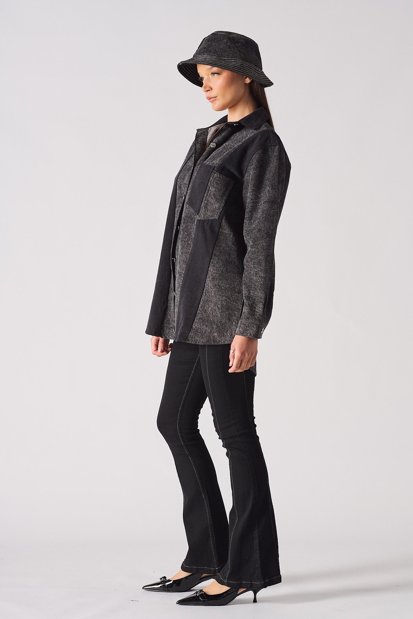 DENIM COTRAST SHIRT - BLACK ACID WASH