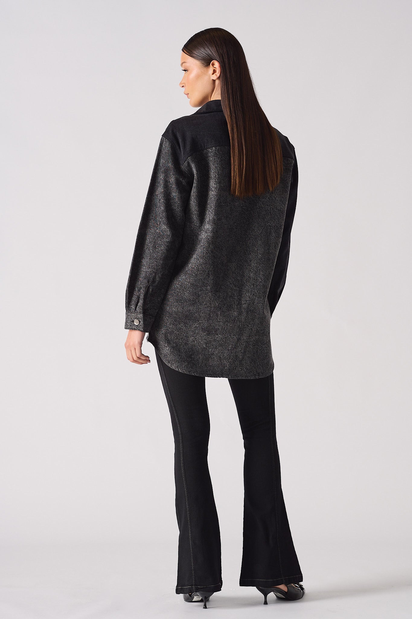 DENIM COTRAST SHIRT - BLACK ACID WASH
