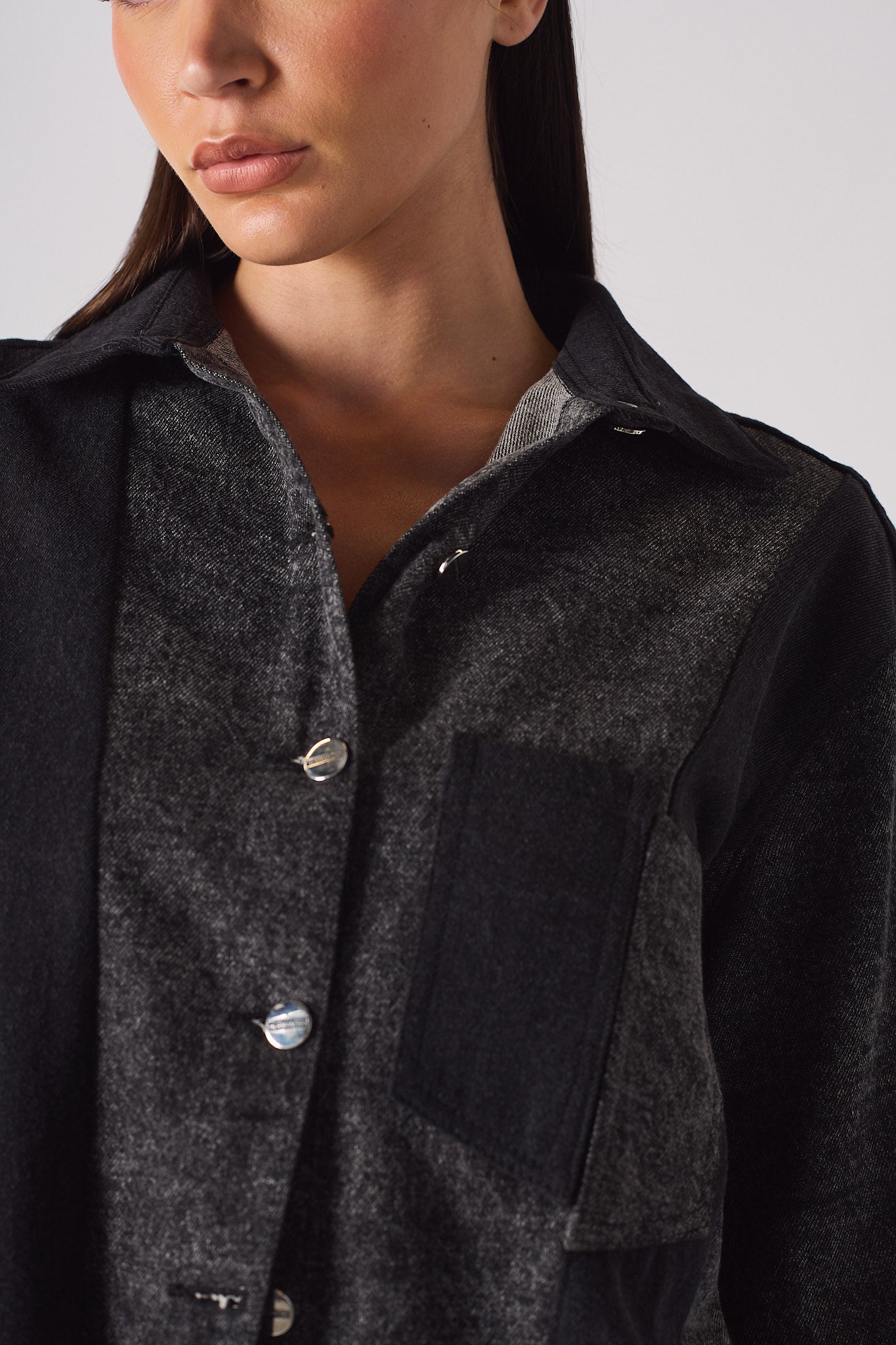 DENIM COTRAST SHIRT - BLACK ACID WASH