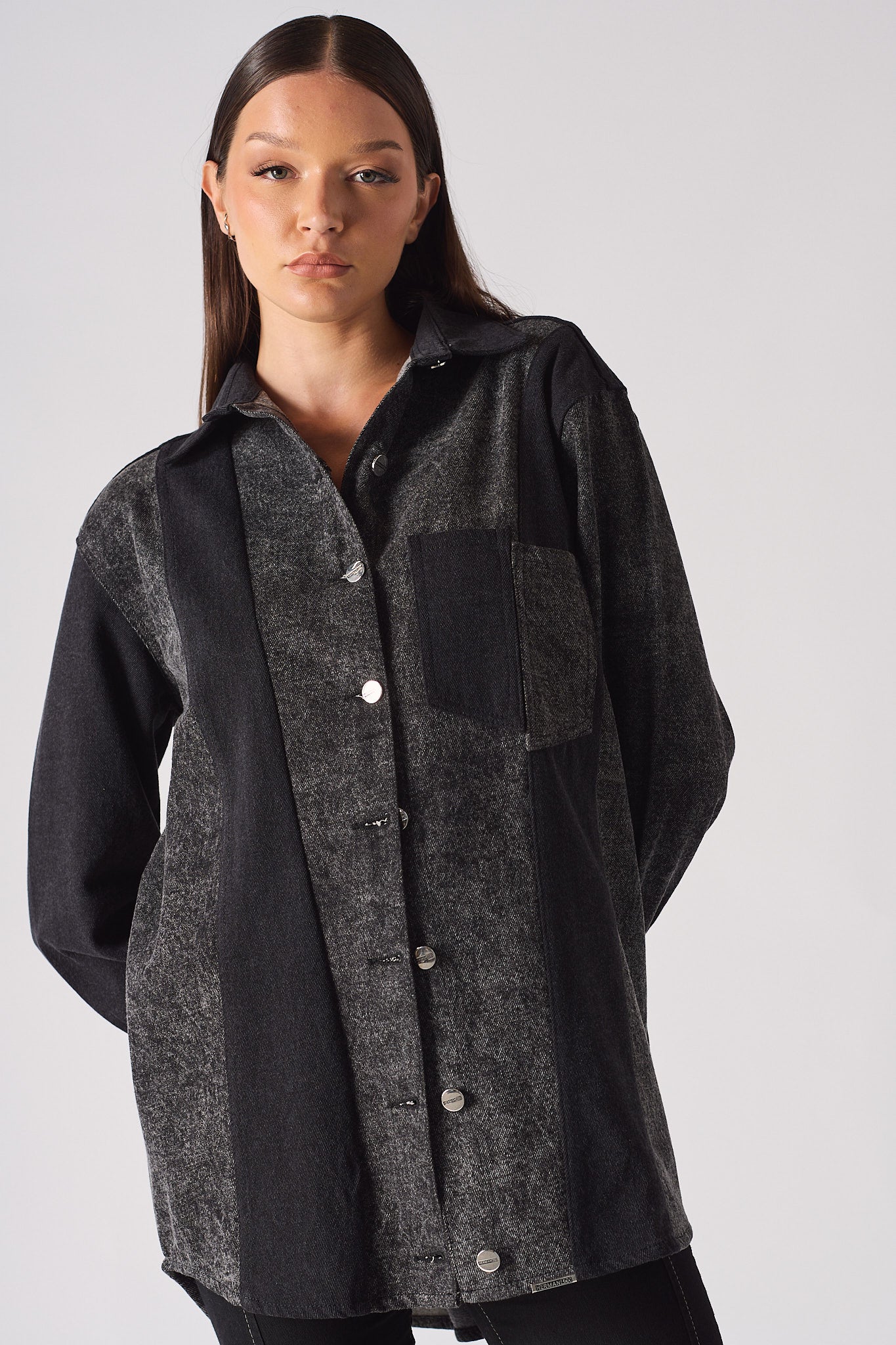 DENIM COTRAST SHIRT - BLACK ACID WASH