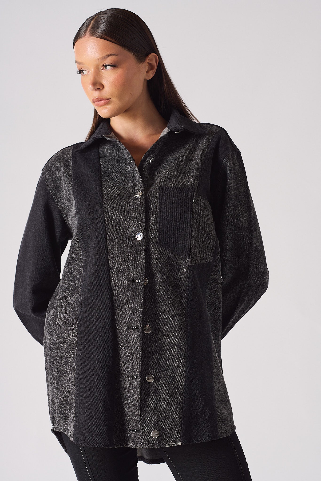 DENIM COTRAST SHIRT - BLACK ACID WASH