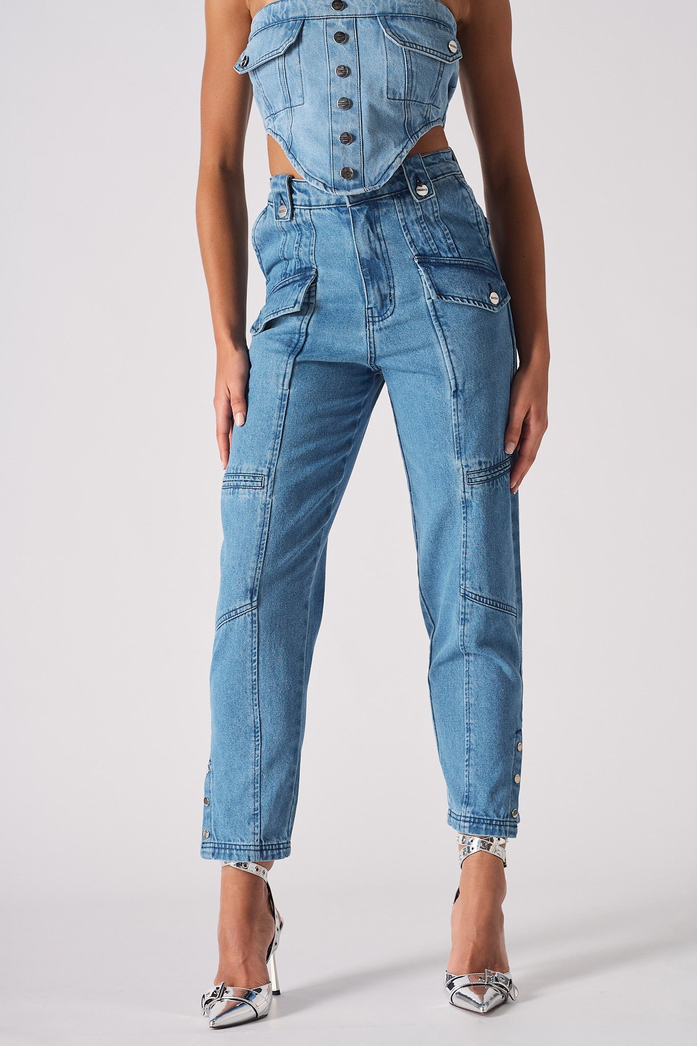 CARGO DENIM JEANS - BLUE