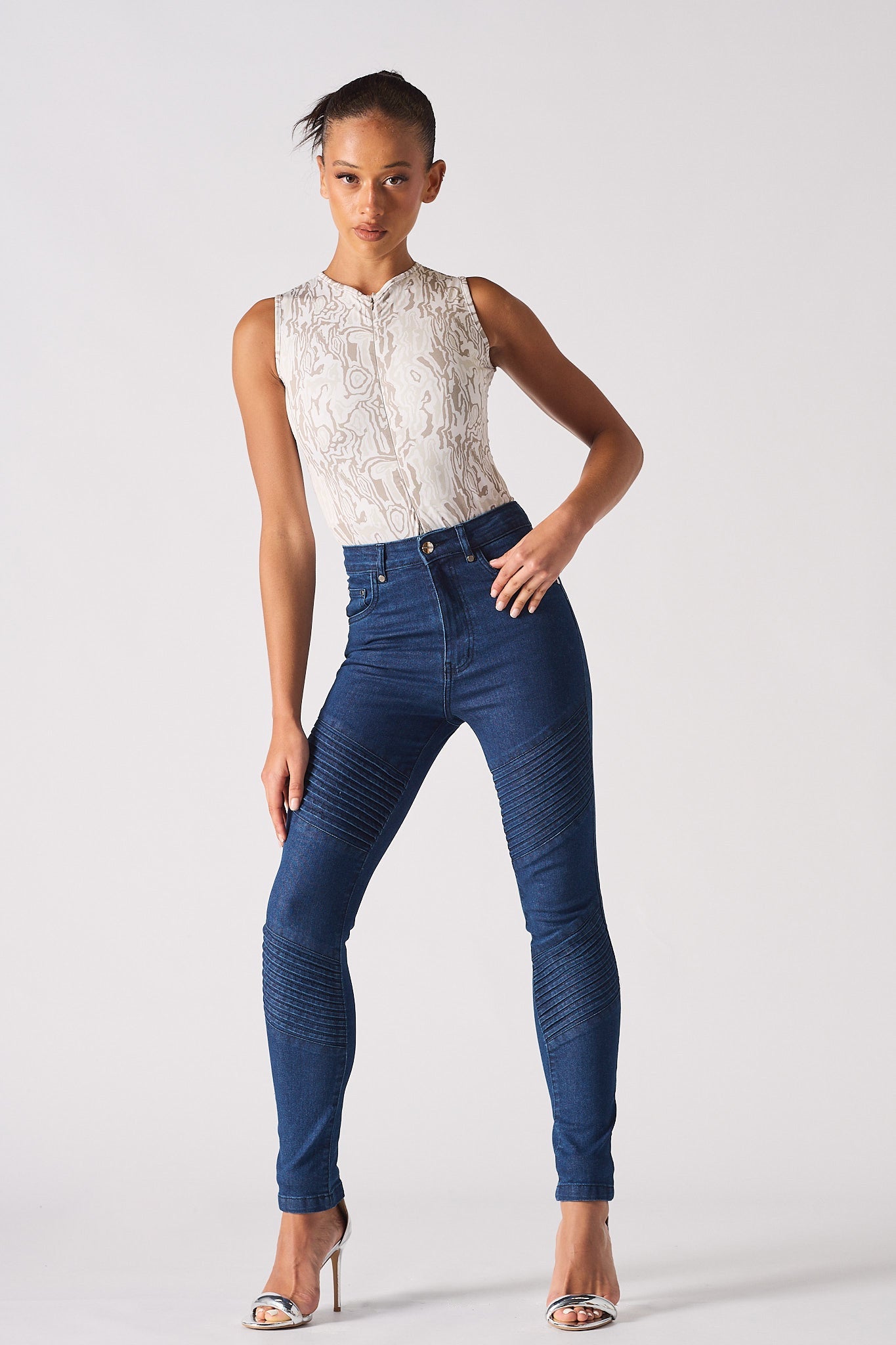 HIGH WAISTED SKINNY JEANS - DARK BLUE