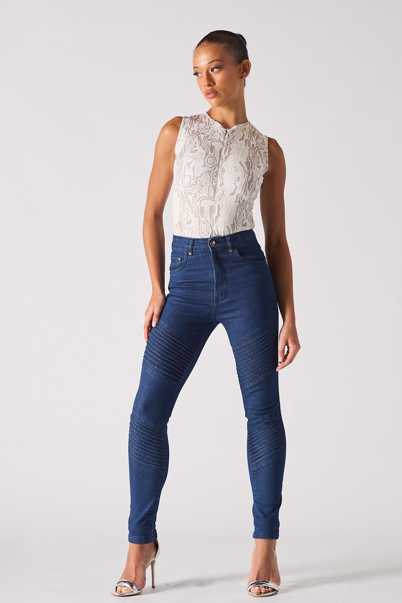 HIGH WAISTED SKINNY JEANS - DARK BLUE