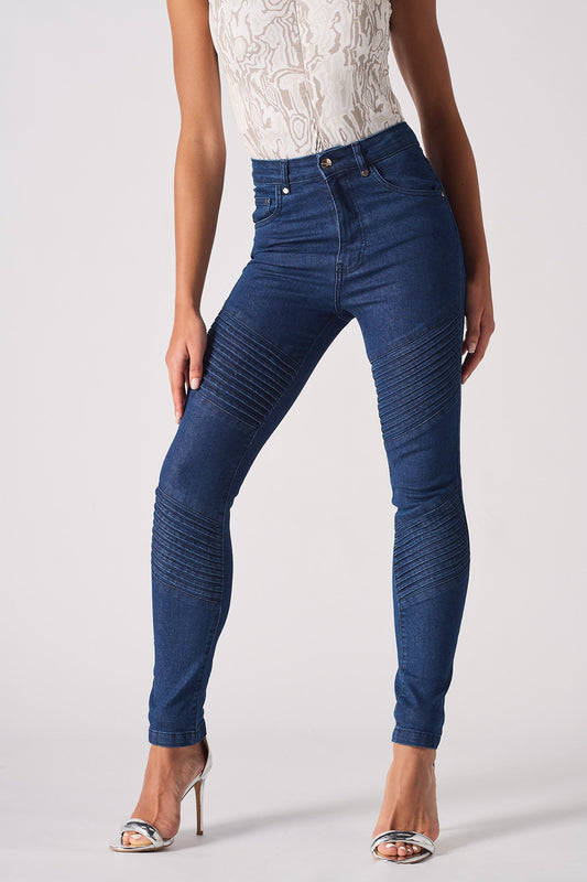 HIGH WAISTED SKINNY JEANS - DARK BLUE
