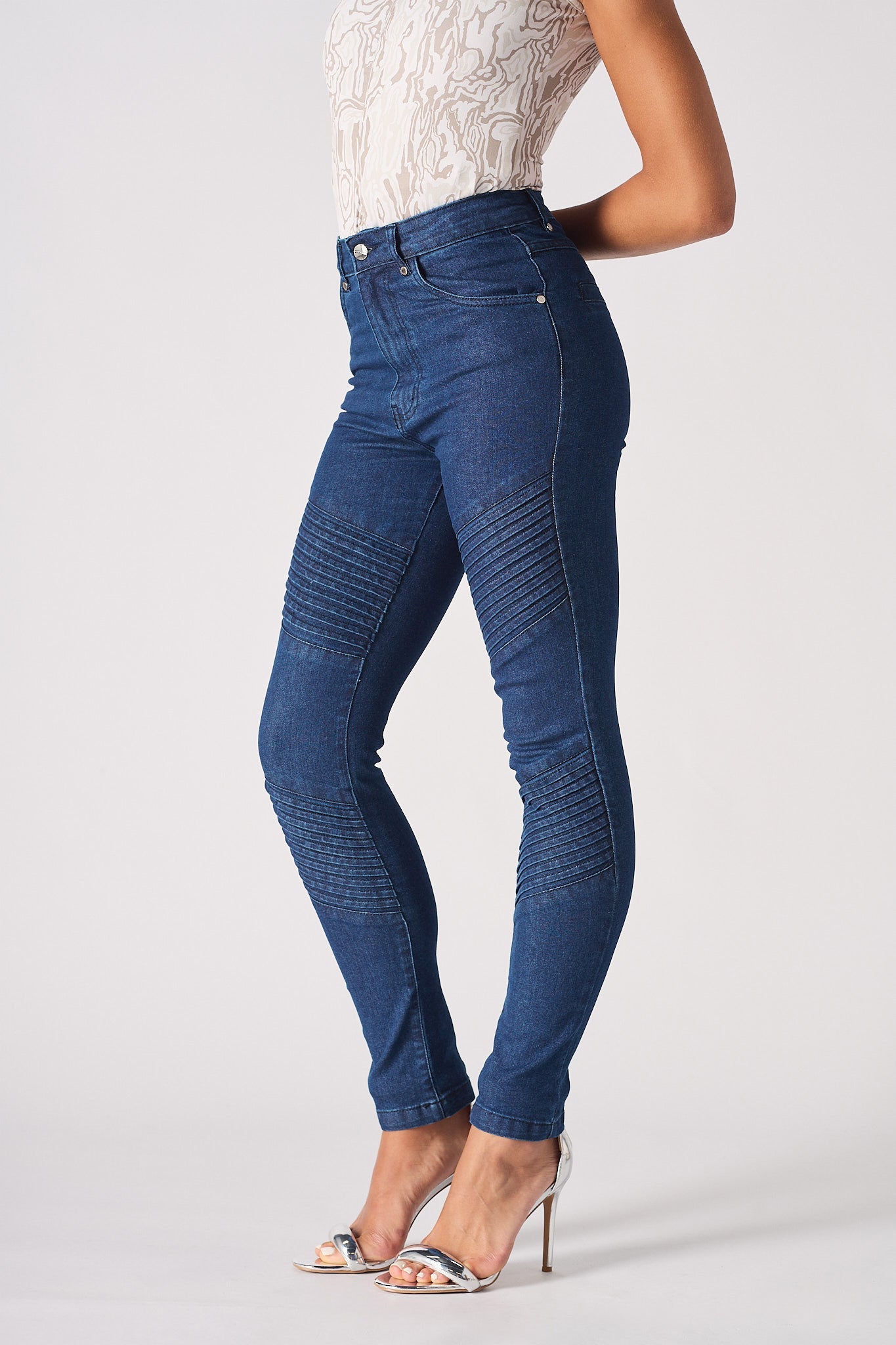 HIGH WAISTED SKINNY JEANS - DARK BLUE