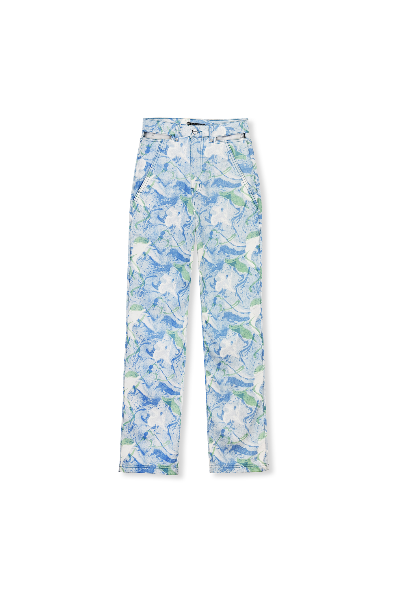 PRINTED STRAIGHT LEG JEANS - BLUE