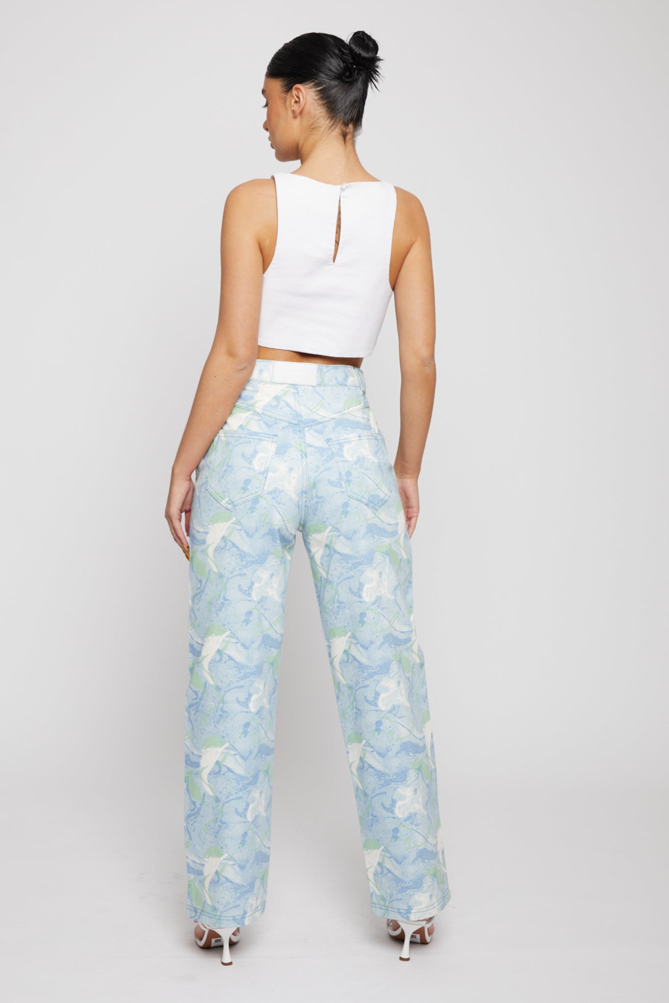 PRINTED STRAIGHT LEG JEANS - BLUE