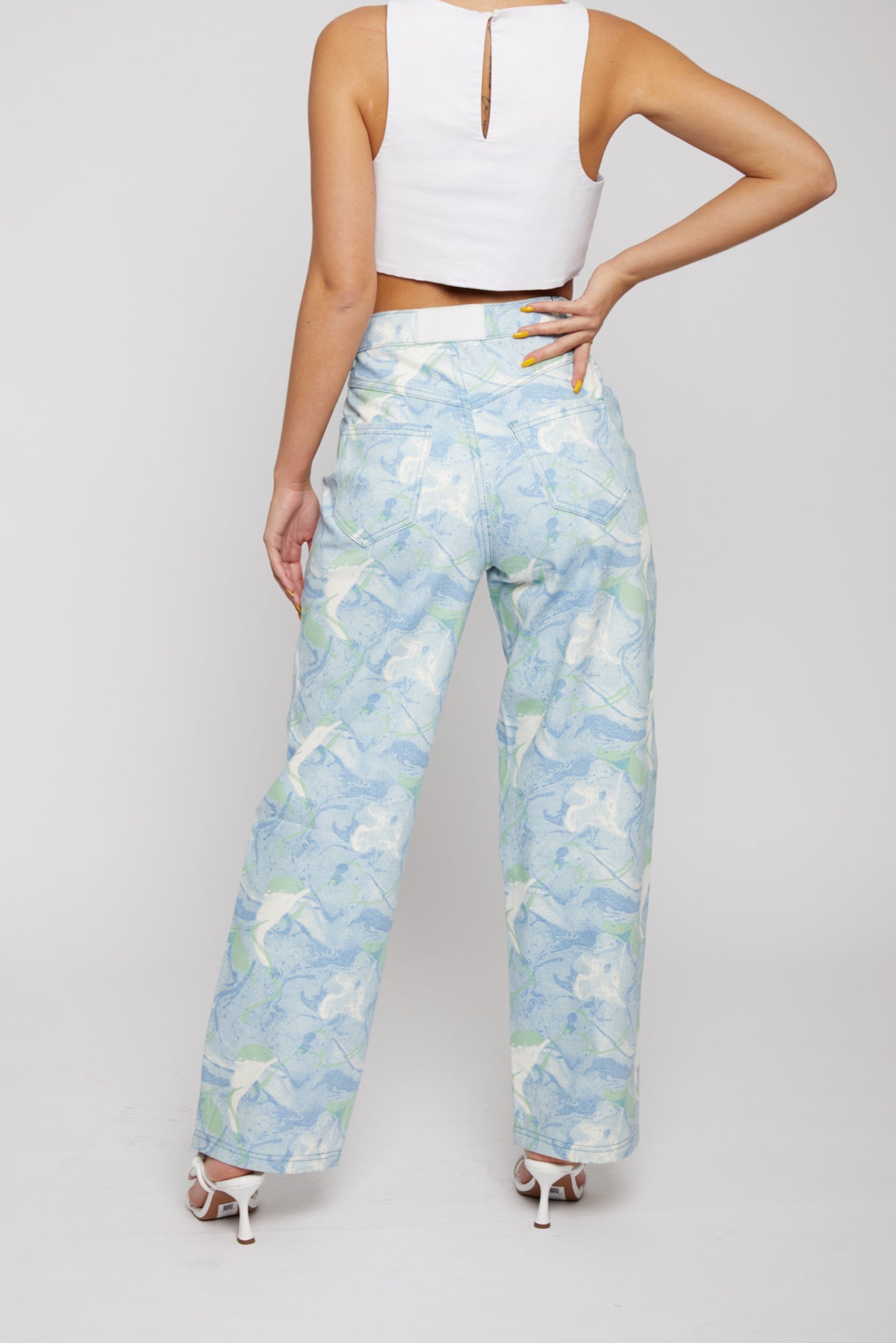 PRINTED STRAIGHT LEG JEANS - BLUE
