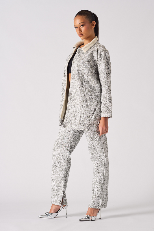 Sherpa printed Denim Jacket - Grey