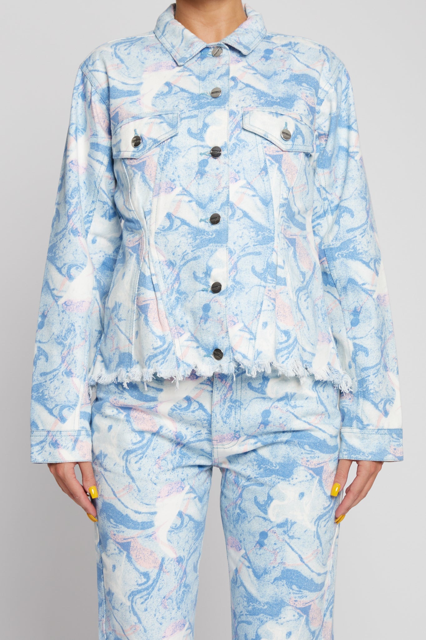 Marble Printed Denim Jacket - Blue