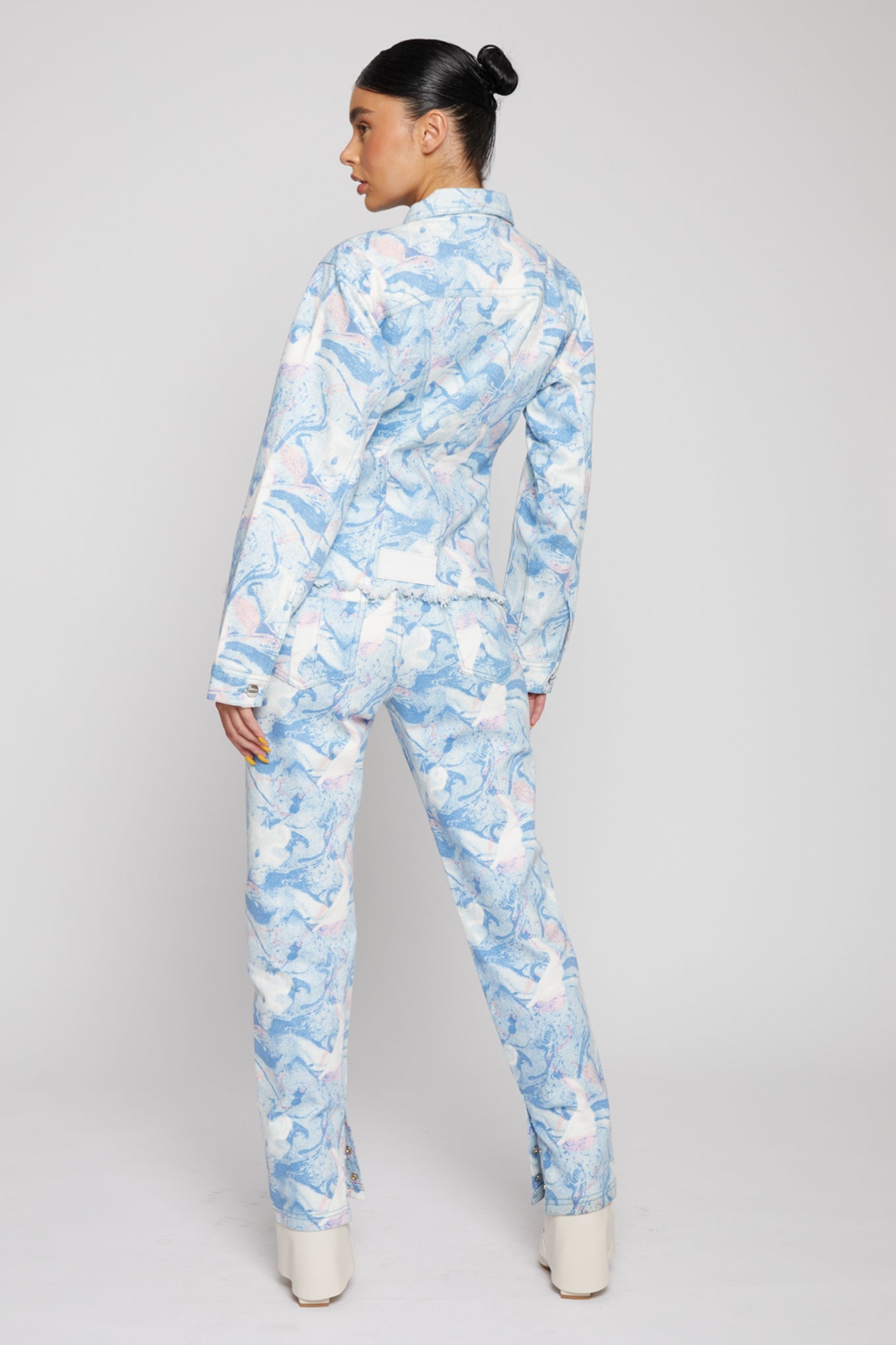 Marble Printed Denim Jacket - Blue