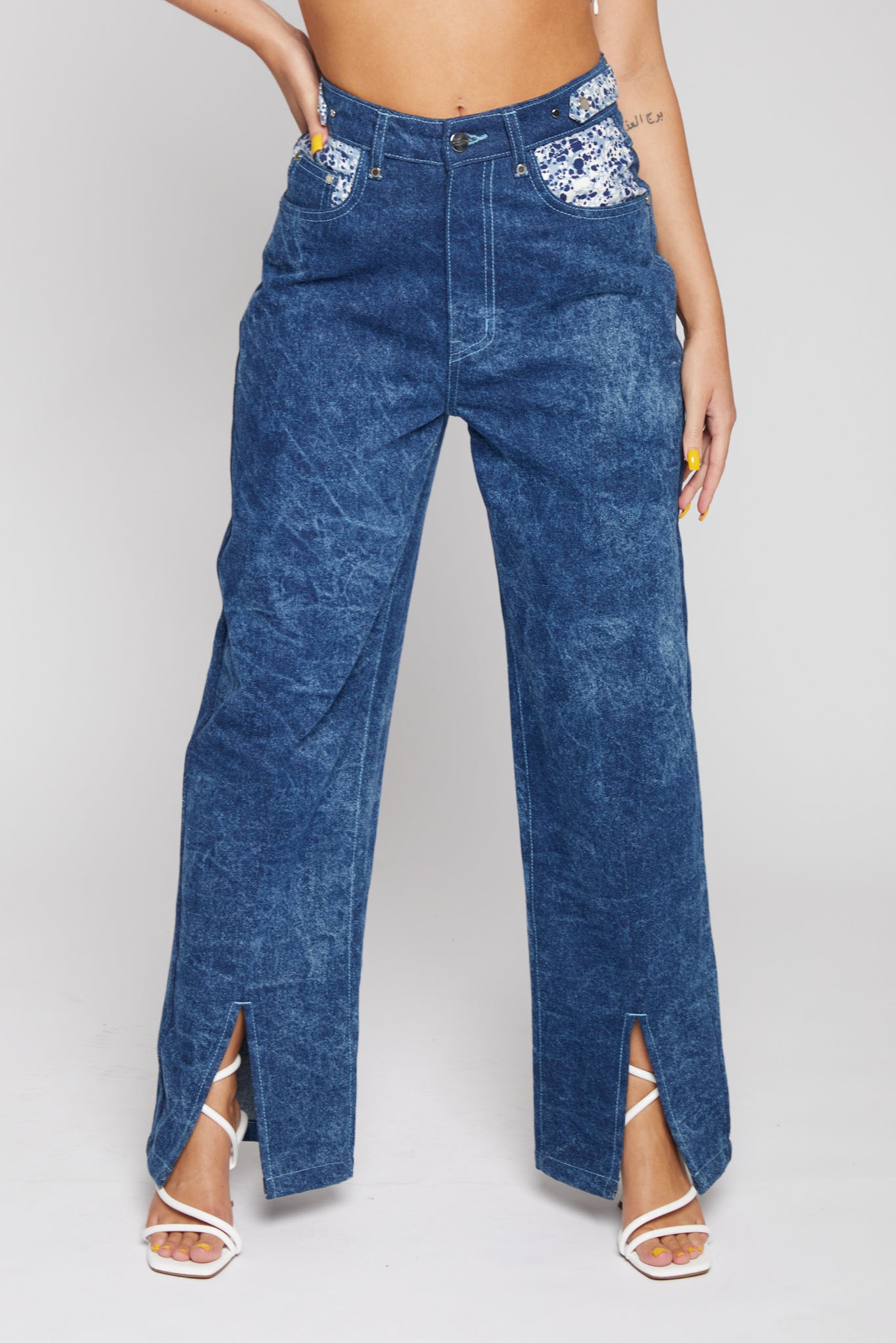 HIGH WAISTED WIDE LEG JEANS - NAVY BLUE
