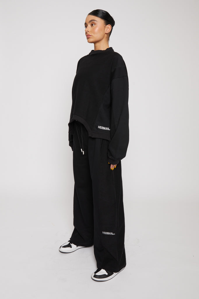 CROP CREW NECK JUMPER - BLACK